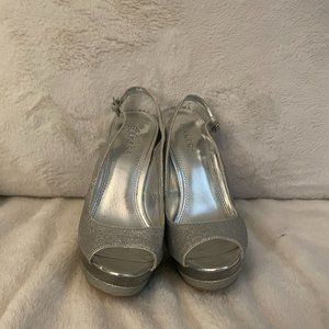 Silver Sparkle Bakers Open-toe Slingback Heels